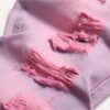 European and American Men's Pink Ripped Slim Fit Straight-Leg Jeans