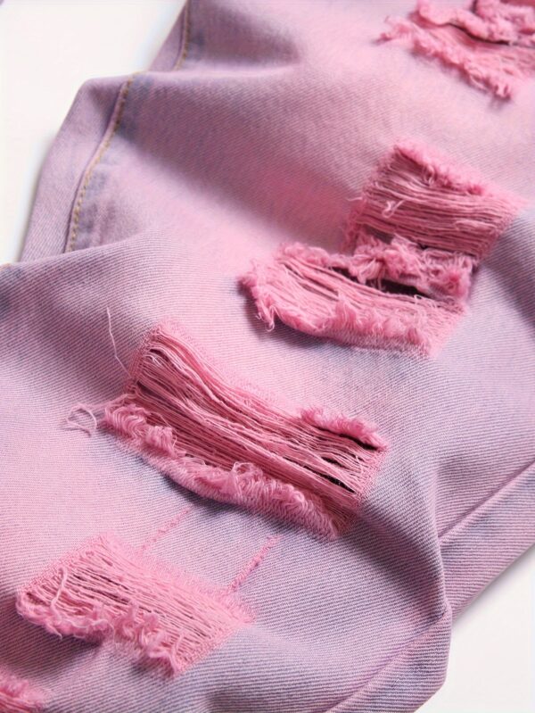 European and American Men's Pink Ripped Slim Fit Straight-Leg Jeans