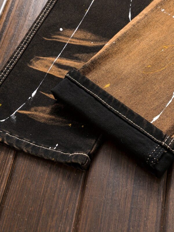 Hip-Hop Punk Style Trendy Paint-Splatter Embroidery Slim Fit Straight-Leg Jeans for Men