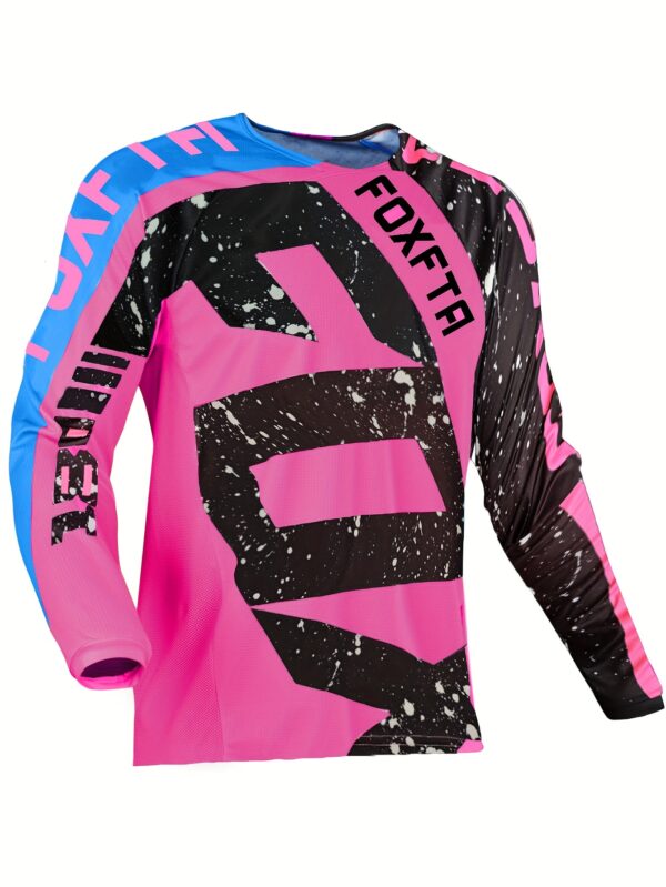 product-fancy-09f040a4-05ad-49b2-a418-a689b5d6798f Men'S High-Performance Motocross Jersey - Breathable, Quick-Dry Cycling Shirt for BMX, MTB, ATV, and Fishing - Pink & Blue Graphic Design, Lightweight & Versatile for All Seasons, Cycling Shir