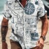 Men's New Fashion Casual Short Sleeve Shirt Trendy Personality Nautical Totem Color Block Print Summer Stylish Versatile Comfortable Breathable Short Sleeve Shirt