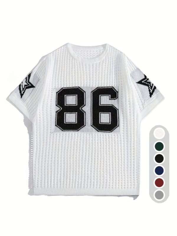 product-fancy-0af7a31b-9b0b-46d1-9037-20dd49e9b7c0 Men'S Summer Color-Blocked Hollow Star Pattern Street Casual Knitted Jersey