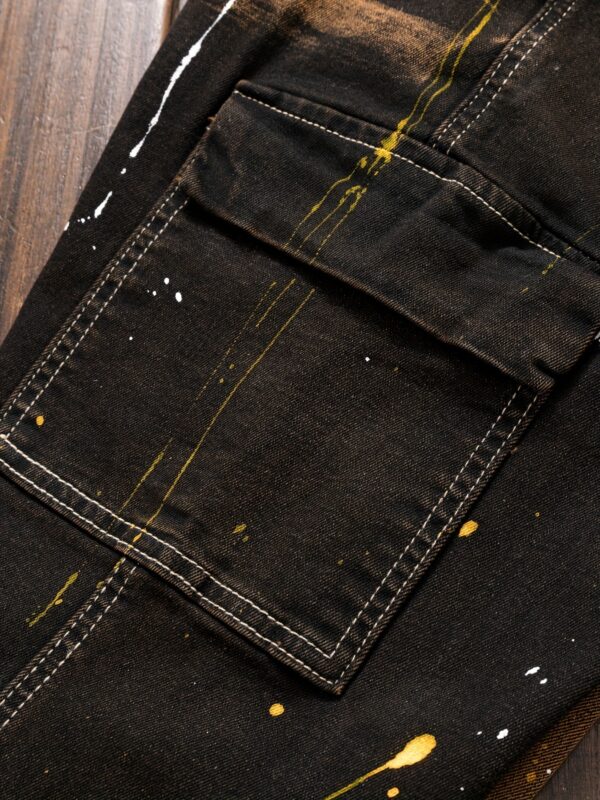 Hip-Hop Punk Style Trendy Paint-Splatter Embroidery Slim Fit Straight-Leg Jeans for Men
