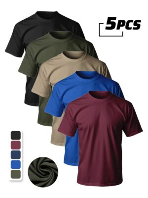 5pcs Men'S Breathable Mesh T-Shirts - Black, Olive Green, Beige, Blue, Burgundy - Moisture-Wicking, Comfortable for Workouts, Sports & Daily Wear - Ideal Gift for Fitness Enthusiasts, Sports Apparel | Sporty Casualwear | Comfortable Fit