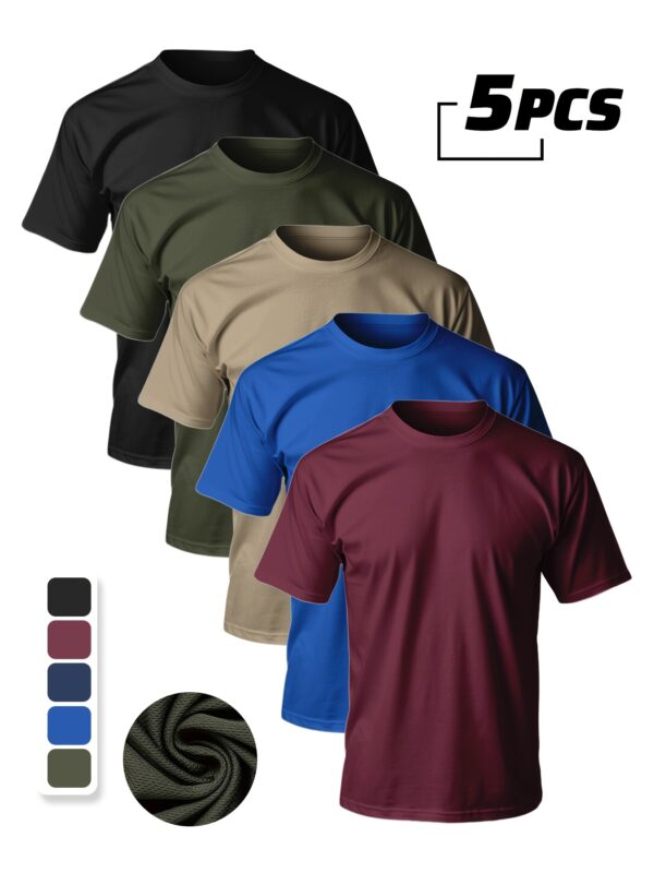5pcs Men'S Breathable Mesh T-Shirts - Black, Olive Green, Beige, Blue, Burgundy - Moisture-Wicking, Comfortable for Workouts, Sports & Daily Wear - Ideal Gift for Fitness Enthusiasts, Sports Apparel | Sporty Casualwear | Comfortable Fit