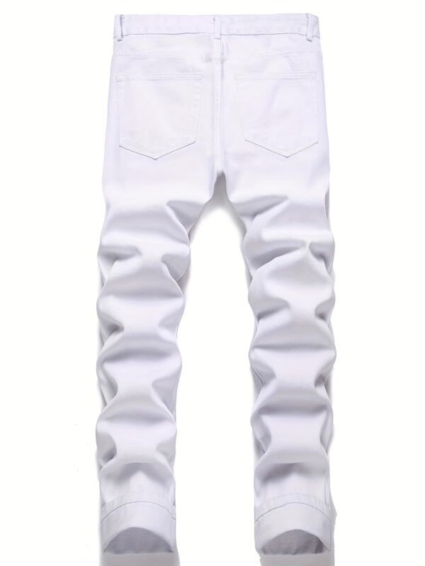 product-fancy-0c401b32-2b69-45f5-a0d7-4ed0f896df2b Men'S Trendy White Distressed Straight-Leg Jeans - Casual Ripped Denim Pants with Frayed Details, Non-Stretch Fabric, Regular Fit for All-Season Wear, Allseason Jeans | Casual Style | Nonstretch Fabric