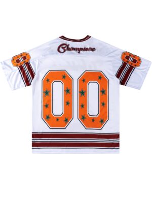 Men'S and Women'S "Worldwide Champions" Rugby Jersey - White with Orange & Black Accents, Quick-Dry, Lightweight, Casual Sport Top, V-Neck, Short Sleeve, Loose Fit, Casual Sportswear | Champion Jersey | Comfortable Fit