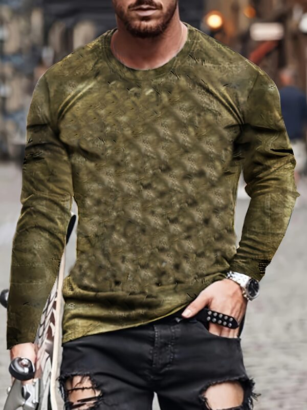 Men's Colorful And Irregular Plaid Pattern Crew Neck And Long Sleeve T-shirt, Tops For Spring And Autumn Outdoors And Sports Wear