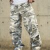 Men'S Washed Camo High-Street Style Cargo Straight-Leg Jeans - Loose Fit, Non-Stretch Denim, Casual All-Season Wear with Raw Wash Detail, Comfortable Denim Jeans | Streetwear Fashion | Versatile Clothing, High Street Jeans