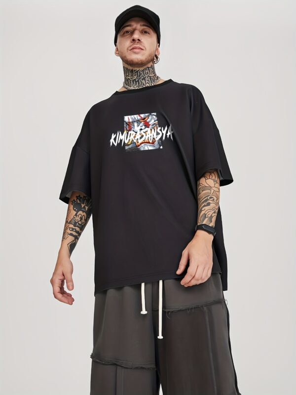 Men's SANSYAS Dragon & Floral Print T-Shirt - Black Casual Streetwear Tee with Bold Graphic Design, Loose Fit Short Sleeve for Parties & Casual Attire, Dragon T Shirt