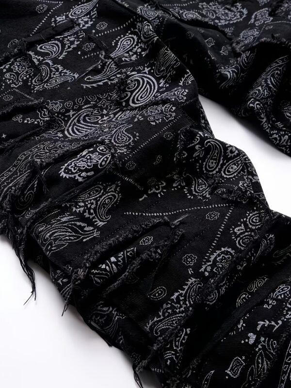 Men's High-Waisted Jeans - Non-Stretch Straight-Leg Pants with Elastic Waistband, Black Urban Streetwear for Casual & Formal Outfits - All-Season Hip-Hop Jeans, Versatile Wardrobe Staple, Creative Frayed Details, Premium Construction, Loosefit Trousers, Street Style Enthusiasts