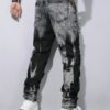 product-fancy-1c45bef6-23c9-42ec-a5bf-eacb6d58a543 Men'S Black Distressed Faux Denim in European And American Style with Full Rips for Instagram.