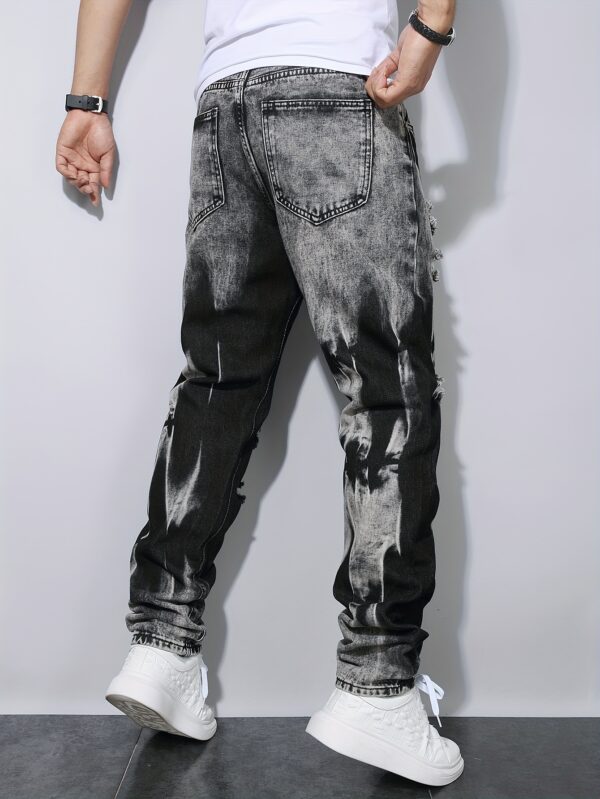 product-fancy-1c45bef6-23c9-42ec-a5bf-eacb6d58a543 Men'S Black Distressed Faux Denim in European And American Style with Full Rips for Instagram.