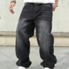 product-fancy-1de17c22-2b7c-4fab-8c55-27b1d9ab5dfd 1pc Men'S Loose Fit Denim Jeans - Black Streetwear Style, Non-Stretch Fabric, All-Season Casual Wear, Beltless Design with Pockets, Casual Streetwear|Loose Fit Jeans|Woven Denim