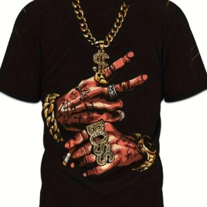 Men's Hands Print T-shirt, Casual Short Sleeve Crew Neck Tee, Men's Clothing For Outdoor