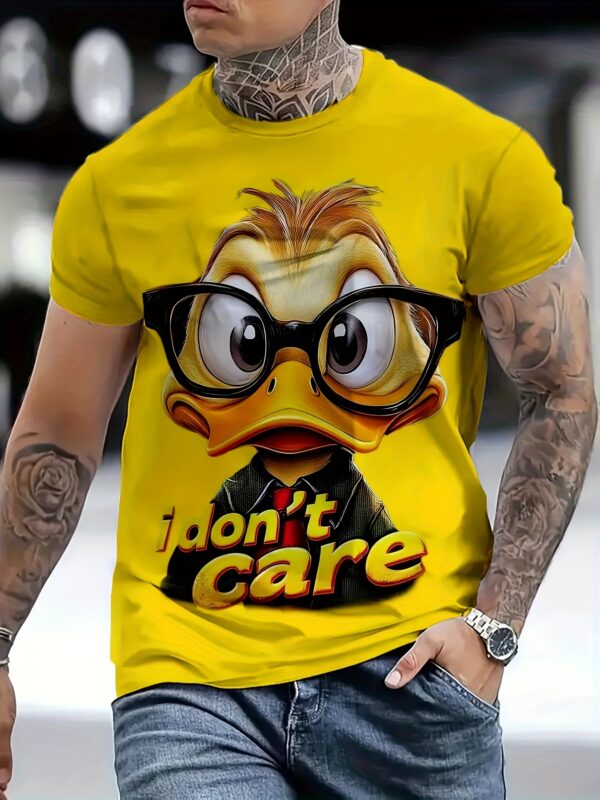 1pc Men's 3D Digital Print Yellow Duck with Glasses Graphic T-Shirt, Comfortable Round Neck Short Sleeve Tee, Regular Fit for Spring, Summer & Fall, Duck T Shirt