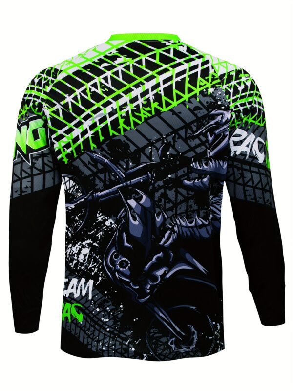 product-fancy-2216c28b-4665-4355-a1cb-aa0b9d966964 Men's Long Sleeve MTB Racing Downhill Bike Jersey - Full Coverage Motocross Shirt with Neon Green Motorcycle Graphic, Sweat-Wicking Breathable Polyester Racing Suit for Mountain Bike, Dirt Track, Motorcycle - All-Season Off-Road Cycling Apparel, Motocross Jersey, Outdoor Sports Apparel, Sporty Vneck Design, Raglan Sleeves Top, Highquality Print, Durable Sportswear