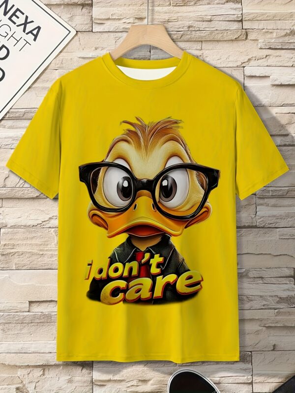 1pc Men's 3D Digital Print Yellow Duck with Glasses Graphic T-Shirt, Comfortable Round Neck Short Sleeve Tee, Regular Fit for Spring, Summer & Fall, Duck T Shirt