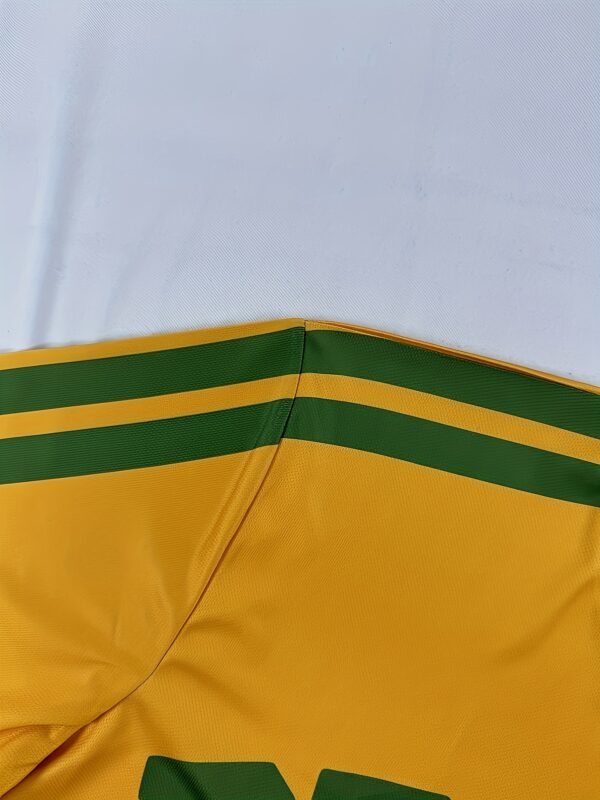 Men'S Brazil Soccer Jersey T-Shirt - Yellow with Green & Blue Print, "Brasil Rio de Janeiro" Design, Short Sleeve, Round Neck, Polyester Knit Fabric, Perfect for Summer Outdoor Activities & Casual Wear, Soccer Shirts