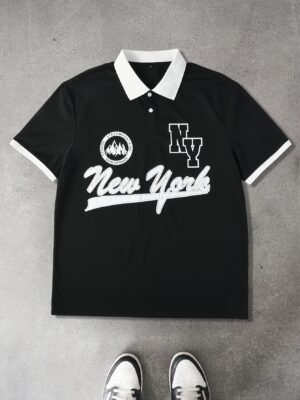 product-fancy-314cf318-0944-4daf-a835-d27423a93f4b Men'S Chicago 23 Basketball Jersey Polo Shirt - Black with White Lettering, Casual Streetwear Style, Short Sleeve, Regular Fit, All-Season Comfort, Basketball Jersey, Casual Top, Streetwear Fashion, Crewneck Shirt, Sports Fan Clothing, Preppy Look