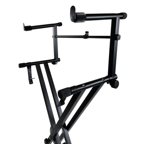 Pro Series Heavy-Duty Portable 2-Tier Keyboard Stand with Locking System & Sturdy A-Frame Design - Heavy-Duty Construction, Adjustable Height, Space-Saving Sturdy Legs for Piano/Keyboards - Ideal for Studios, Performances, Practice - Compatible with Grand/Piano/Stage Pianos (Locking Straps Included) - Sleek Black Color, Sturdy Frame & Legs, Secure Locking Mechanism for Stability & Safety, Keyboard Piano Hanger, Piano Portable Lightweight Stand, Double Layer Keyboard Stand,
