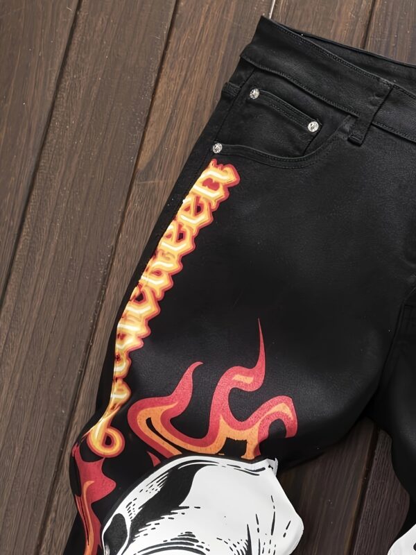product-fancy-369b020f-23fe-4630-a115-d5c4fdaa20d5 Men'S Slim-Fit Stretch Denim Jeans with Bold Skull & Flame Print - Black, Regular Length, All-Season Comfort, Casual Streetwear Style, Allseason Jeans | Edgy Streetwear | Stretch Denim Fabric