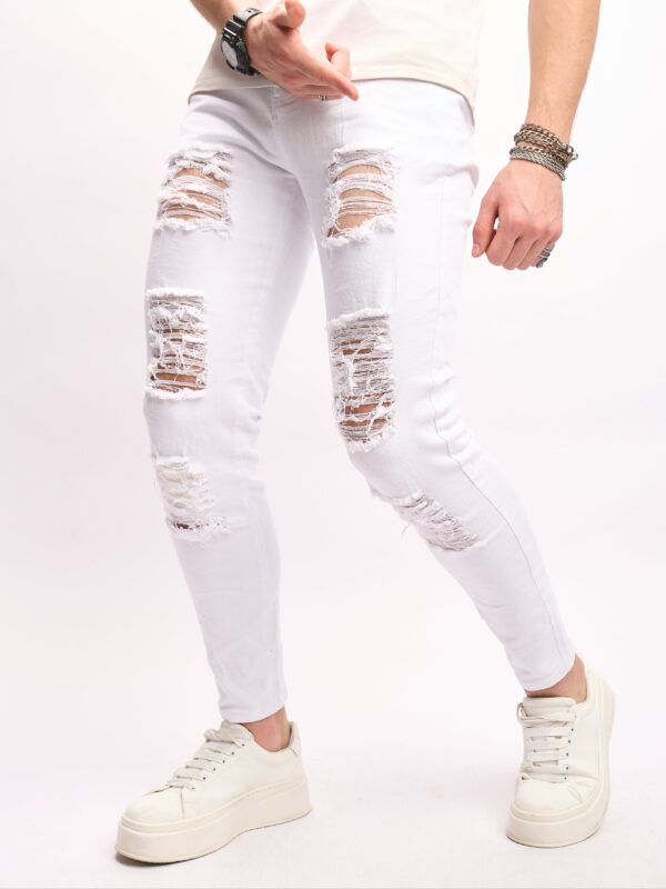 product-fancy-36a177a8-bde5-4e92-b5e5-e68e8d223100 Men's Slim-Fit Straight-Leg White Jeans - Stretch Comfort Mid-Rise Office Commuter Pants, Machine Washable All-Season Casual Trousers for Adults