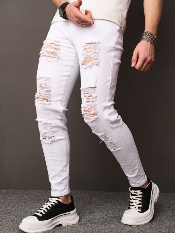 Men's Casual Skinny Fit Ripped Jeans, Men's Versatile Street Style Denim Pants For All Seasons