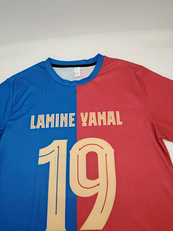 Men'S Casual Short Sleeve T-Shirt with Lamine Yamal Number 19 Print - Breathable, Machine Washable, Regular Fit for Sports & Casual Attire, Summer Wear, Sports Fan Apparel | Bold Graphic Tee | Comfortable Fit, Soccer Shirt