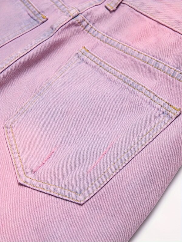 European and American Men's Pink Ripped Slim Fit Straight-Leg Jeans