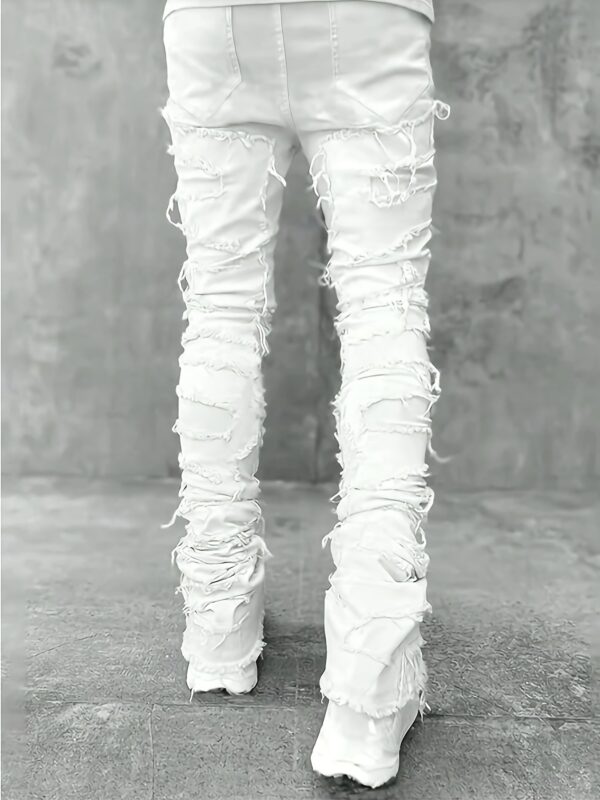 Men's Trendy Stretch Straight-Leg Casual Denim Jeans with Frayed Hem