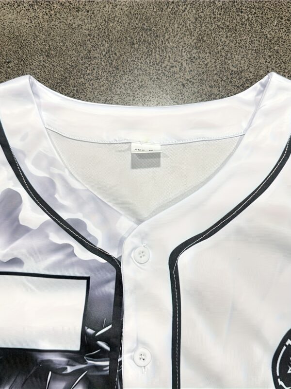 2025 Summer New Classic Prayer Jesus Tech Print Men'S Short Sleeve Baseball Jersey - Stylish Back Wing Design, Polyester Knit Fabric, Button-Up with Black Trim, Perfect for Sports & Casual Wear, Casual Sportswear | Prayer Design | Knit Construction, Baseball Jersey