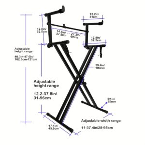 Pro Series Heavy-Duty Portable 2-Tier Keyboard Stand with Locking System & Sturdy A-Frame Design - Heavy-Duty Construction, Adjustable Height, Space-Saving Sturdy Legs for Piano/Keyboards - Ideal for Studios, Performances, Practice - Compatible with Grand/Piano/Stage Pianos (Locking Straps Included) - Sleek Black Color, Sturdy Frame & Legs, Secure Locking Mechanism for Stability & Safety, Keyboard Piano Hanger, Piano Portable Lightweight Stand, Double Layer Keyboard Stand,