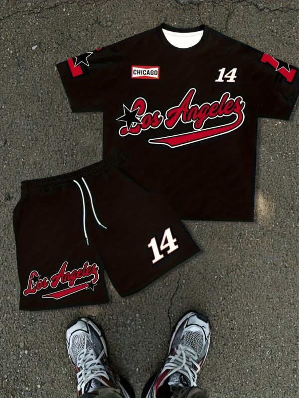 product-fancy-430ece66-ef78-4d3a-89c2-ac723eb252e5 Men'S Summer Casual Short Sleeve T-Shirt and Shorts Set 2pcs, Fresh T-Shirt and Shorts Set, Slightly Elastic Polyester Knit Fabric, Regular Style, Shorts, Suitable for Summer Outdoor Activities and Family Gatherings