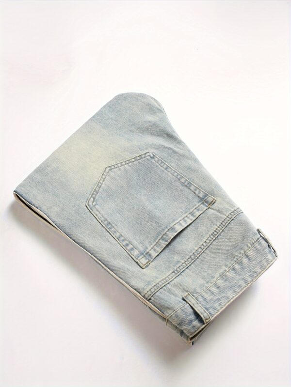Men's Stylish Ripped Jeans - Casual Denim with Distressed Detail, Machine Washable, Non-Stretch Fabric, All-Season Wear