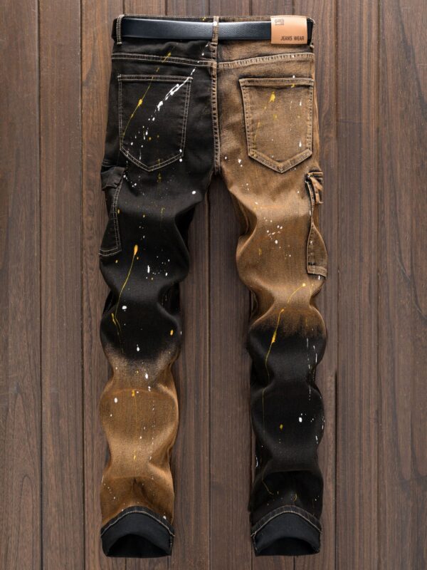 Hip-Hop Punk Style Trendy Paint-Splatter Embroidery Slim Fit Straight-Leg Jeans for Men
