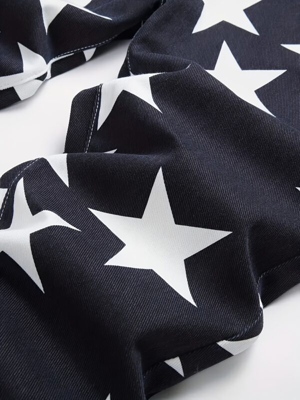 Men's Stretch Jeans - Slim Fit Pants with Bold Black & White Star Pattern, Machine Washable Stretch Denim for Everyday & Formal Wear - All-Season Skinny Jeans, Denim Pants, Versatile Clothing, Classic Five Pocket