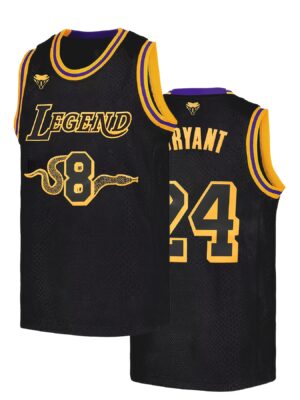 Men's Black Jersey #24 - Tribute Design with Embellished Lettering & Number 8 Emblem, Loose-Fit Retro Sportswear for Training, Outdoor & Casual Wear, All-Season Comfort, Machine Washable (Adult Men)