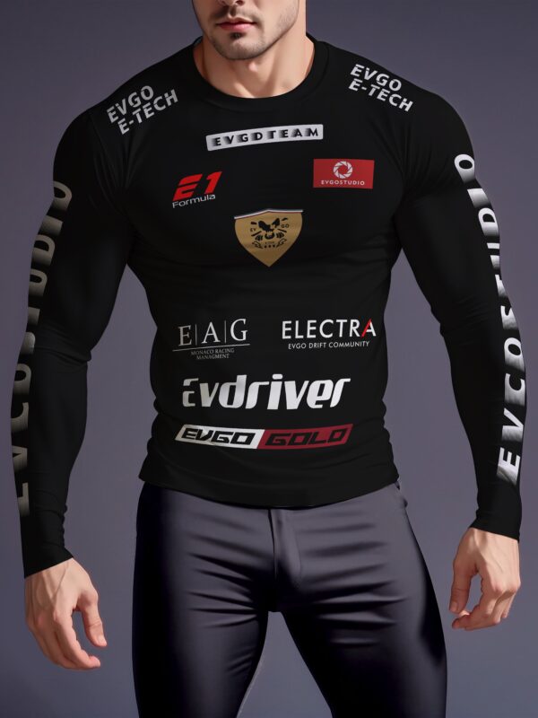 Men's High-Stretch Long Sleeve Round Neck T-Shirt with Racing Print, Fitness and Sports Fashion, Polyester and Spandex Blend