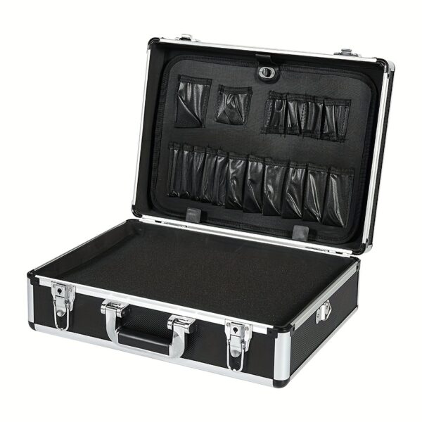 Practical Aluminum Alloy Toolbox, Portable Carrying Case with Rounded Silvery Frame for Tools and Documents, Large Capacity Storage with Built-in Sponge for DIY Organization