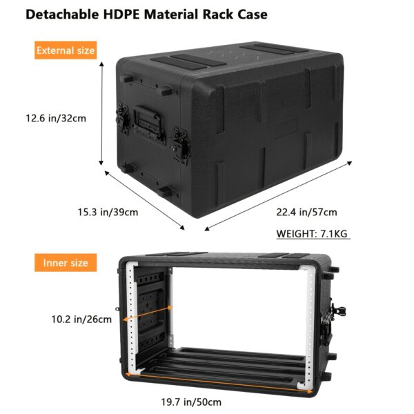 6U Rack Case Shallow 30.48cm Depth, 48.26cm Rackmount Flight Road Travel Case, Protective Hard Case with Customized Foam, Wireless Mic System Storage/Amp/Effect/DJ Mixer