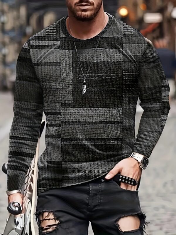 Men's Colorful And Irregular Plaid Pattern Crew Neck And Long Sleeve T-shirt, Tops For Spring And Autumn Outdoors And Sports Wear