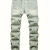 Men's Stylish Ripped Jeans - Casual Denim with Distressed Detail, Machine Washable, Non-Stretch Fabric, All-Season Wear