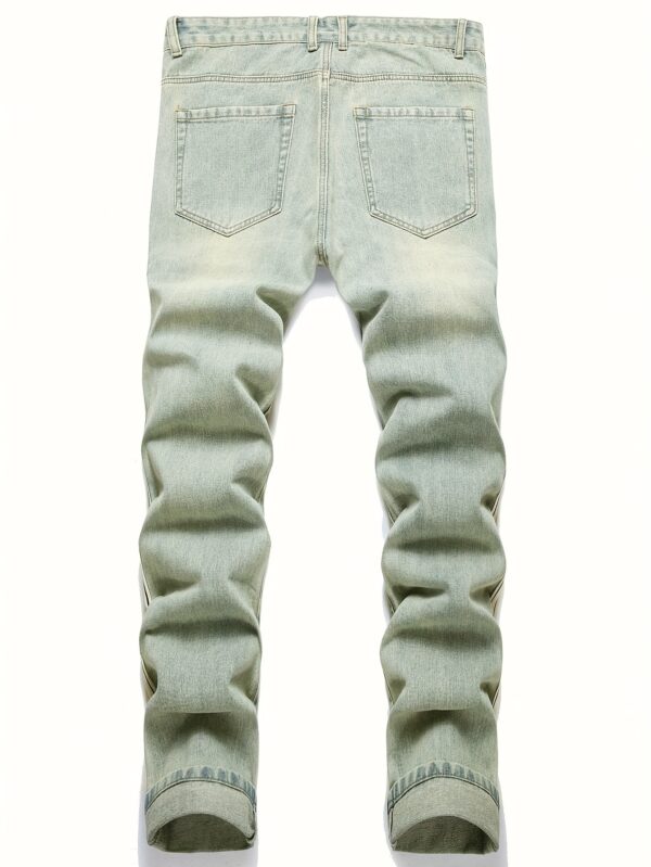 Men's Stylish Ripped Jeans - Casual Denim with Distressed Detail, Machine Washable, Non-Stretch Fabric, All-Season Wear