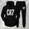 Men'S CR7 Soccer Jersey - Black Hooded Sweatshirt & Joggers Set, Quick-Dry Polyester, Loose Fit, Geometric Pattern, Ideal for Fall/Winter Sports & Casual Wear, Soccer Jersey|Casual Sportswear|Stretchy Fabric