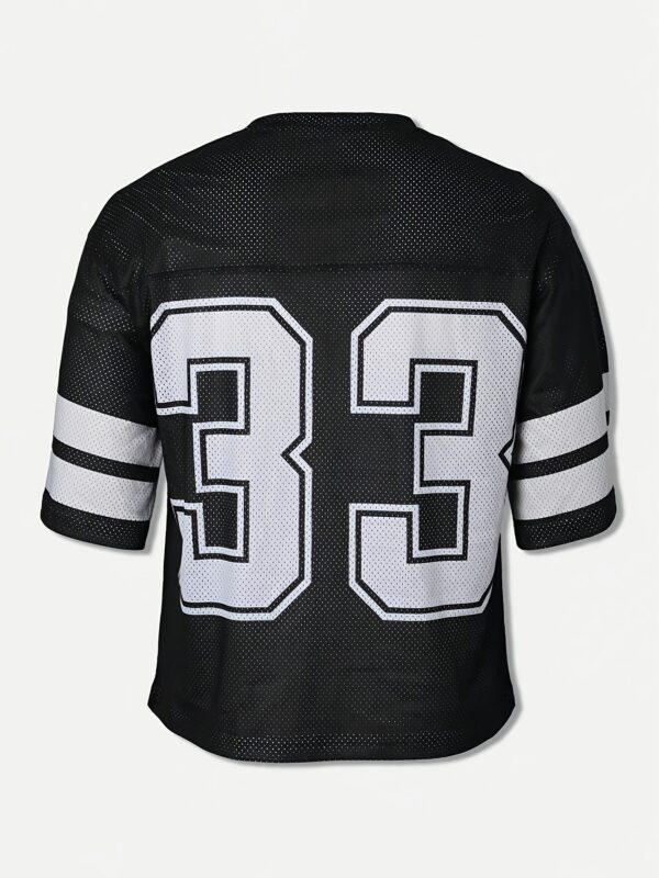 Men's Summer Baseball Jersey T-Shirt - Loose Fit, Casual Sporty Mesh Print Top with "83.82cm Design, Black & White Striped Sleeves, Lightweight Polyester for Outdoor Activities