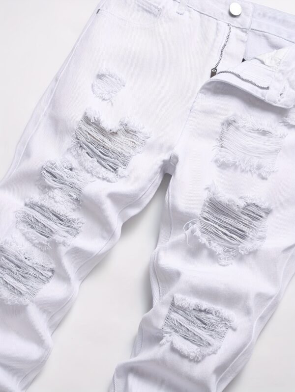 product-fancy-541097ad-cbcd-4f88-9fe1-8009fa313bac Men'S Trendy White Distressed Straight-Leg Jeans - Casual Ripped Denim Pants with Frayed Details, Non-Stretch Fabric, Regular Fit for All-Season Wear, Allseason Jeans | Casual Style | Nonstretch Fabric