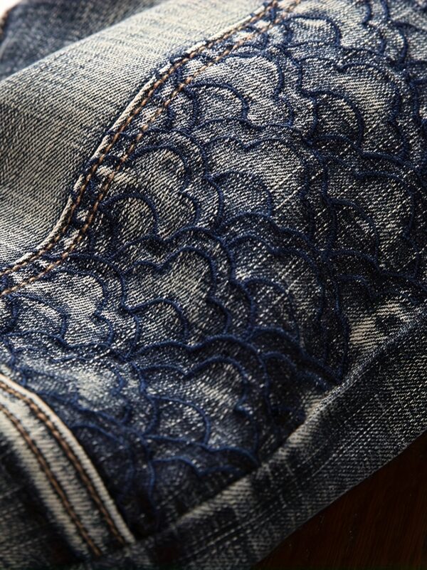 product-fancy-54322923-53ce-4bee-a77d-f82447228e30 Middle Eastern Autumn European & American Trendy Denim Jeans for Men - Embroidered Slim Fit Skinny Pants, Retro Vintage Youth Patchwork Casual Long Trousers with Zipper