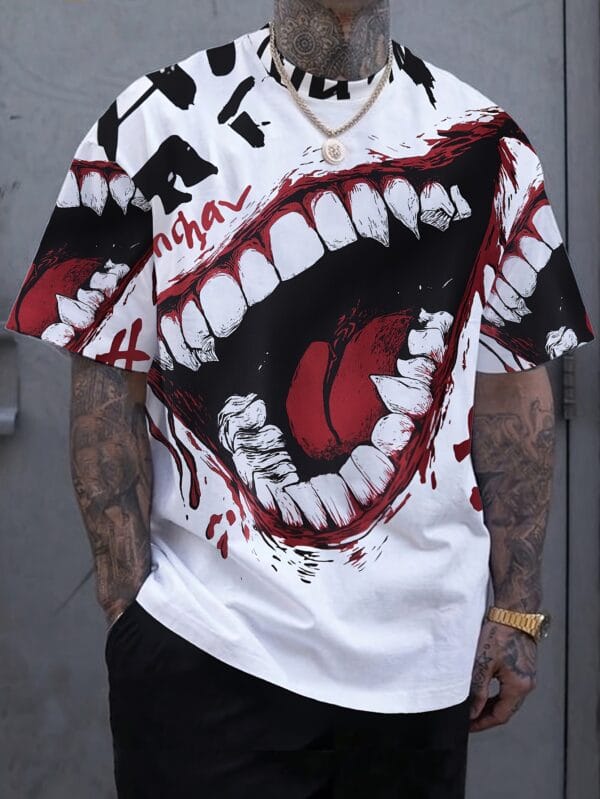 Men'S Novelty Print Casual Short Sleeve T-Shirt, Polyester Crew Neck Tee with Slight Stretch, Knit Fabric Patterned Design for Summer