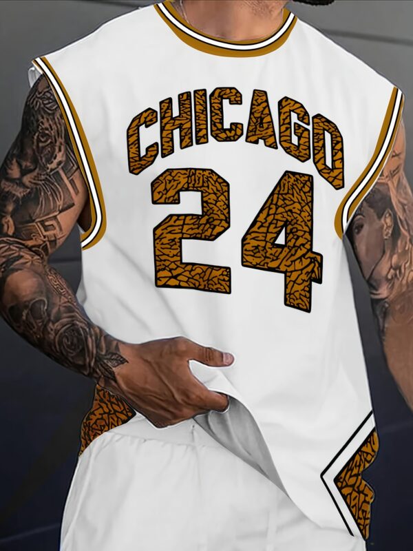 Men'S Chicago 24 Basketball Jersey Tank Top - Navy Blue & White 3D Print Design, Sleeveless Crew Neck, Casual Summer Sportswear, Perfect for Casual Attire, Basketball Shirt, Comfortable Fit